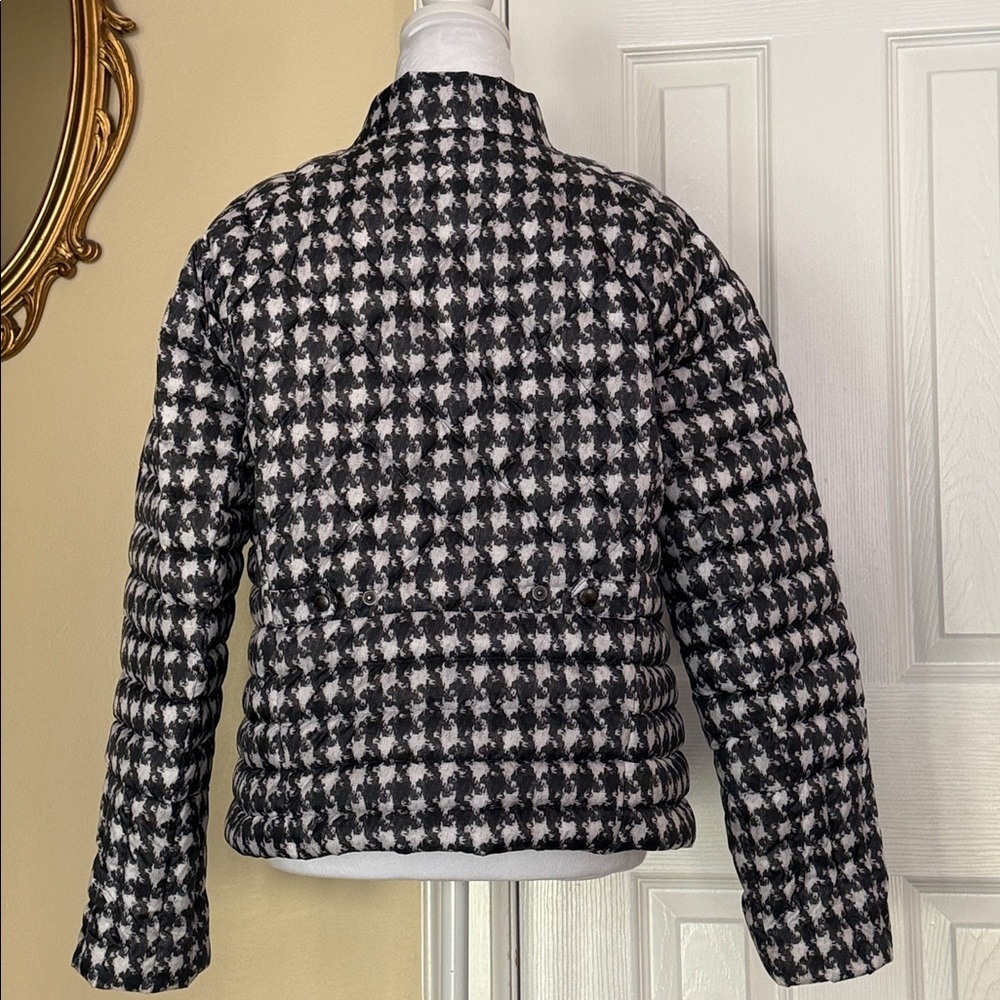 Lands’ End Houndstooth Down Puffer Coat Zip & Snap Front Pockets Petite 14-16 - Picture 10 of 13